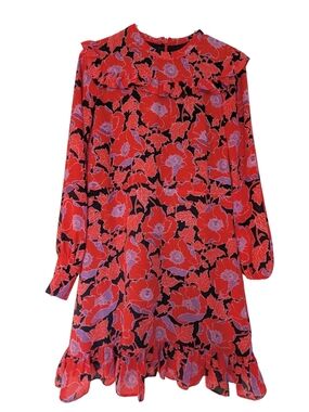 Who What Wear Red Floral Long-Sleeve Ruffle Dress